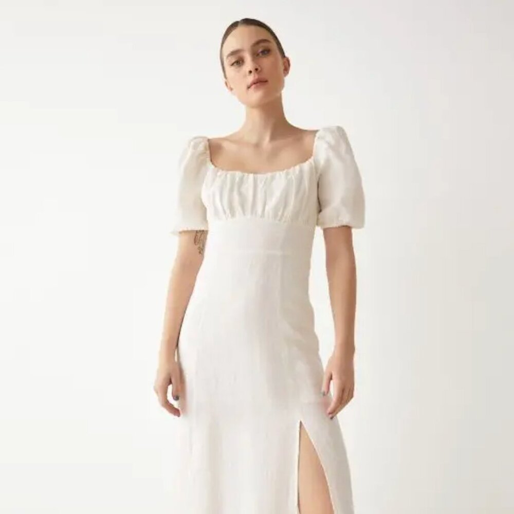 & Other Stories White Puff Sleeve Midi Dress – Size 2, New